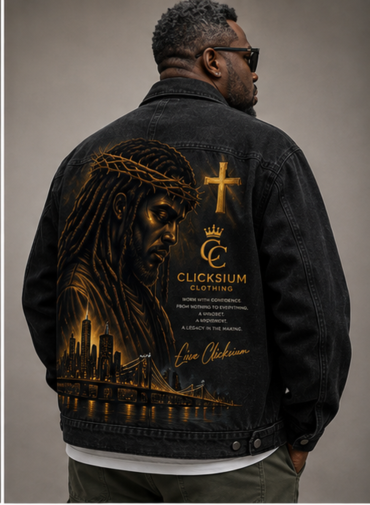 Clicksium Black Jesus Premium Denim Jacket – Black