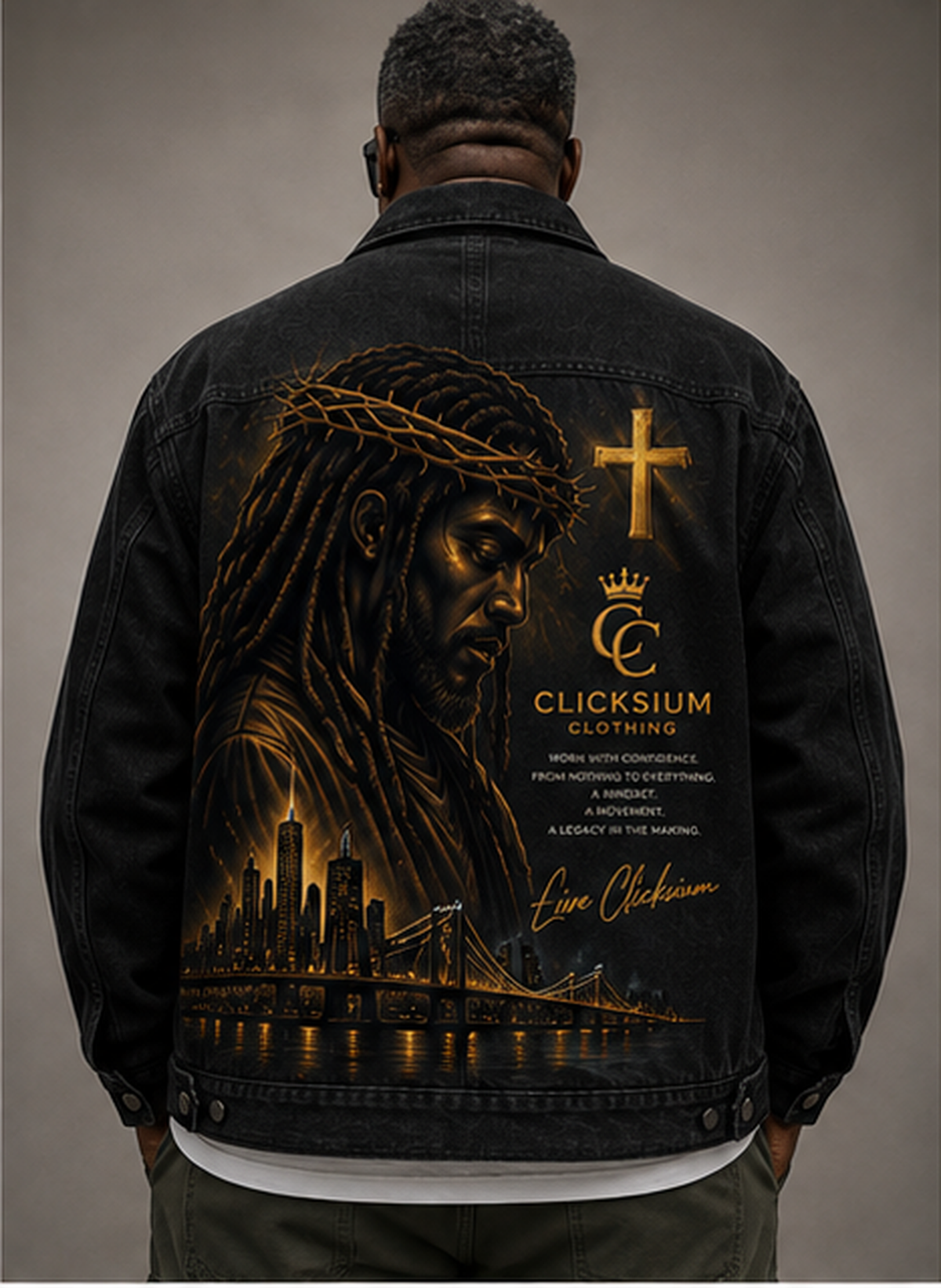 Clicksium Black Jesus Premium Denim Jacket – Black